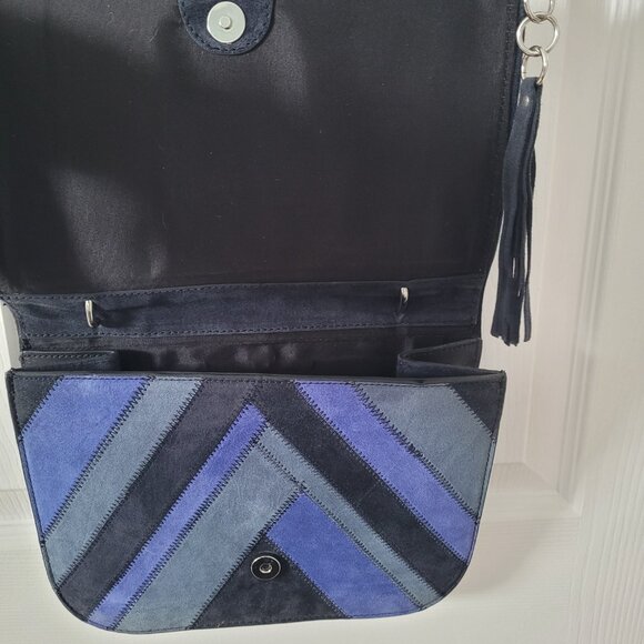 Navy/blue Zara Woman patchwork suede leather crossbody bag - Picture 4 of 8